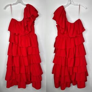 Endless Rose One Shoulder Tiered Red Maxi Dress Medium NWT